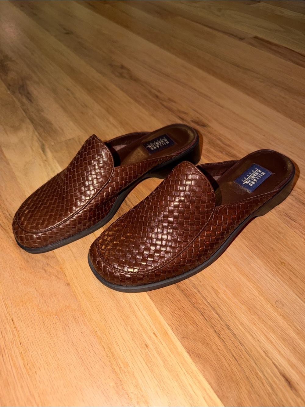 Hillard & Hanson Brown Woven Leather Mule Clogs